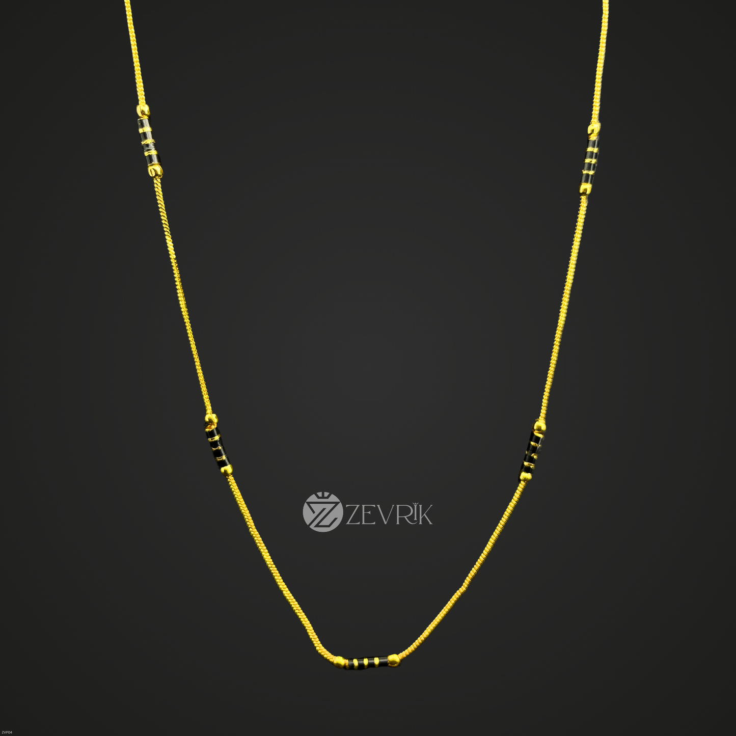 Classic Black Bead Gold Plated Imitation Mangalsutra Chain for Women (24 Inch) - Zevrik