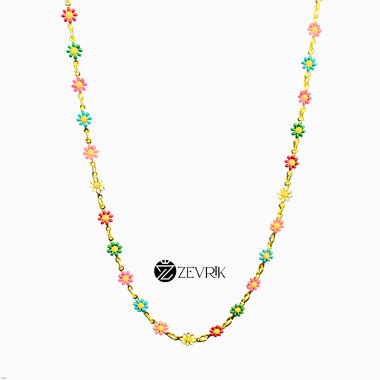 Colorful Floral Gold Plated Imitation Chain for Women (24 Inch) - Zevrik