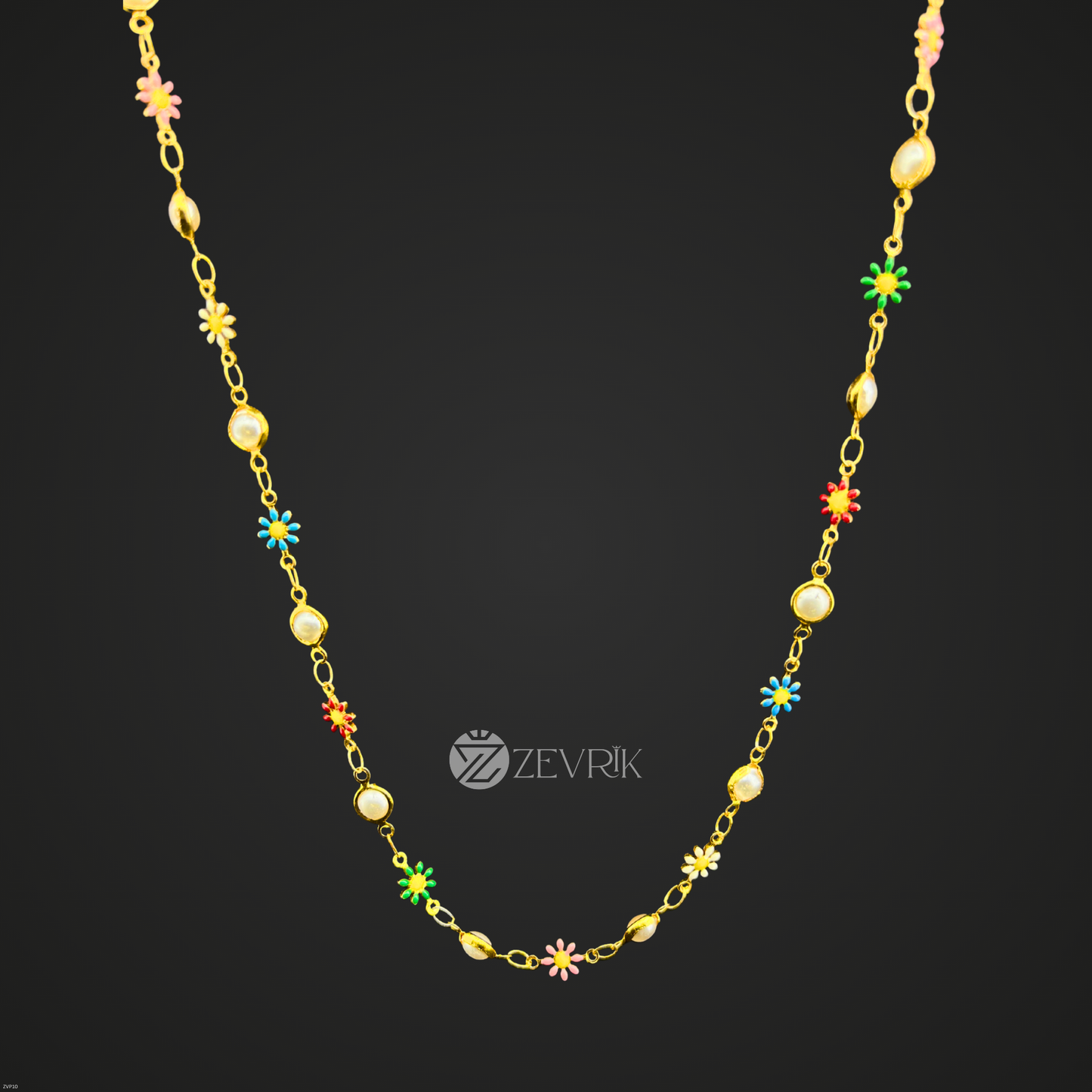 Multi-Color Floral Bead Gold Plated Imitation Chain for Women (24 Inch) - Zevrik