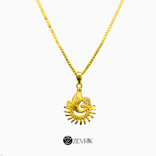 Surya Ganesh Gold Plated Pendant with 24 Inch Chain – Spiritual Radiant Design - Zevrik