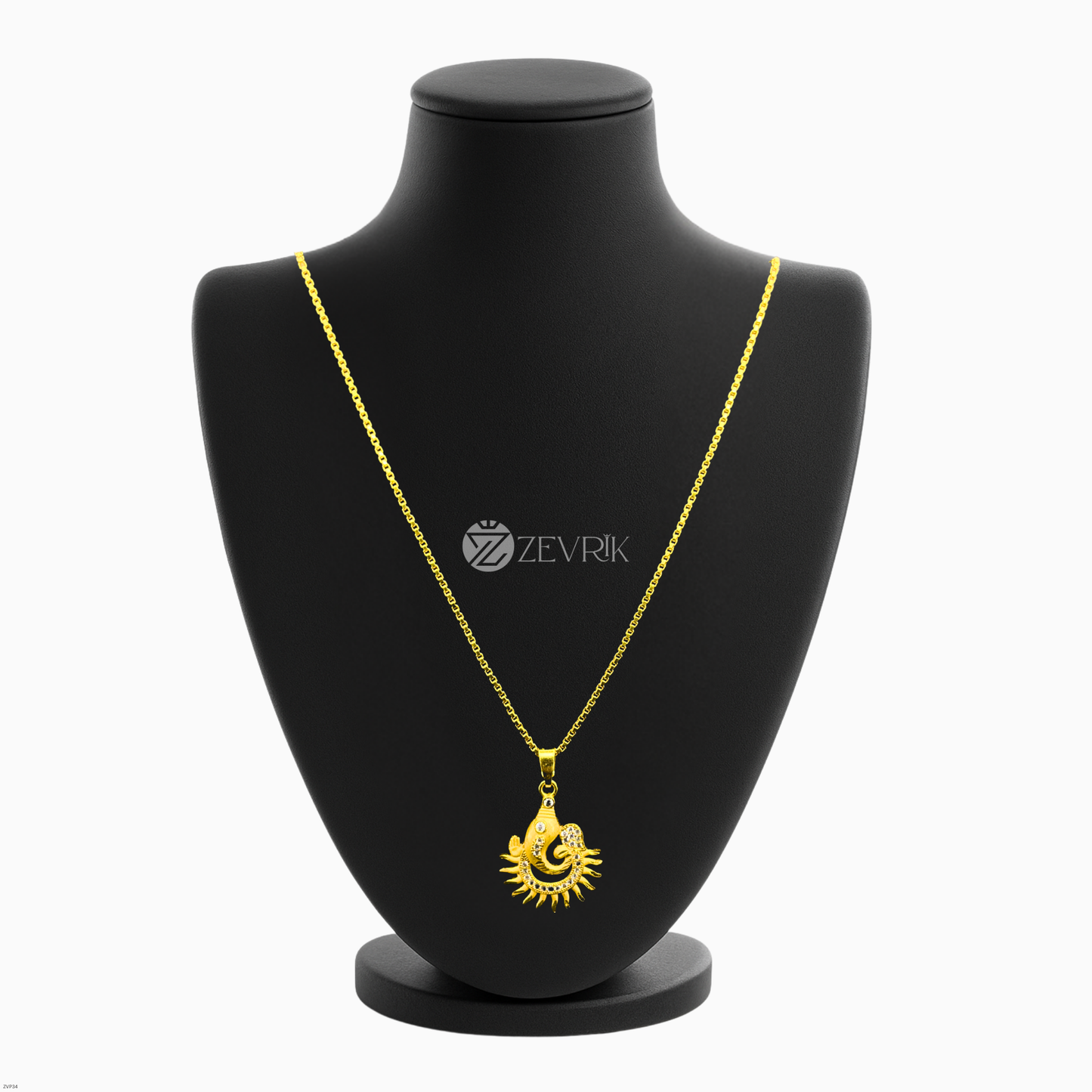 Surya Ganesh Gold Plated Pendant with 24 Inch Chain – Spiritual Radiant Design - Zevrik