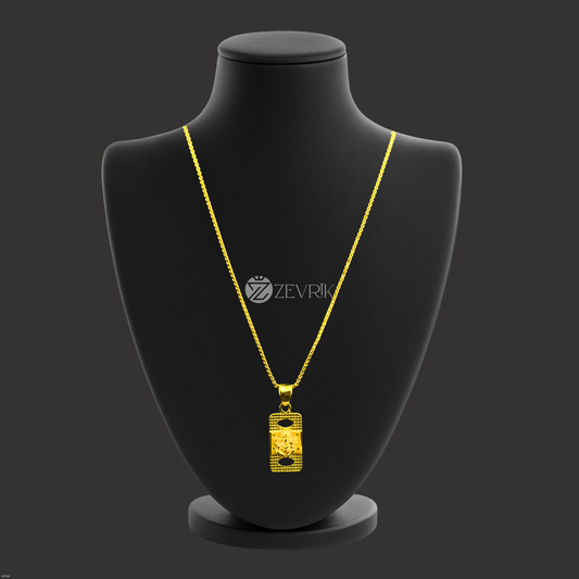 Unisex Gold Plated Dotted Ganesh Ji Pendant Chain for Men & Women (24 Inch) - Zevrik