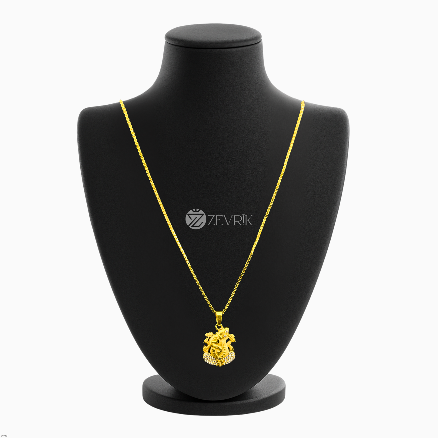 Unisex Gold Plated Ganesh Ji Pendant Chain with Stone Work (24 Inch) - Zevrik