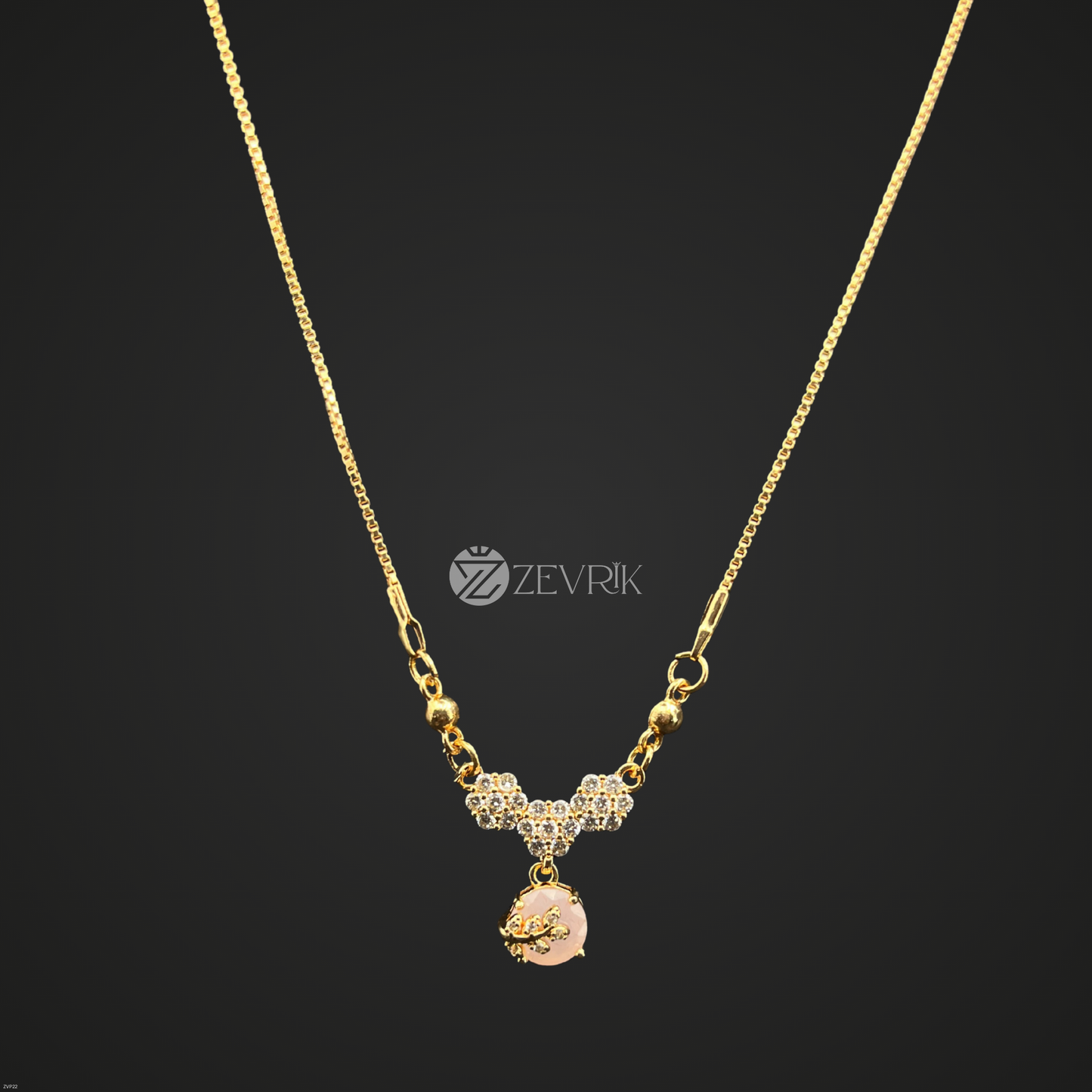 Blossom Drop Gold Plated Pendant Necklace with Pink Stone Charm for Women (22 Inch) - Zevrik