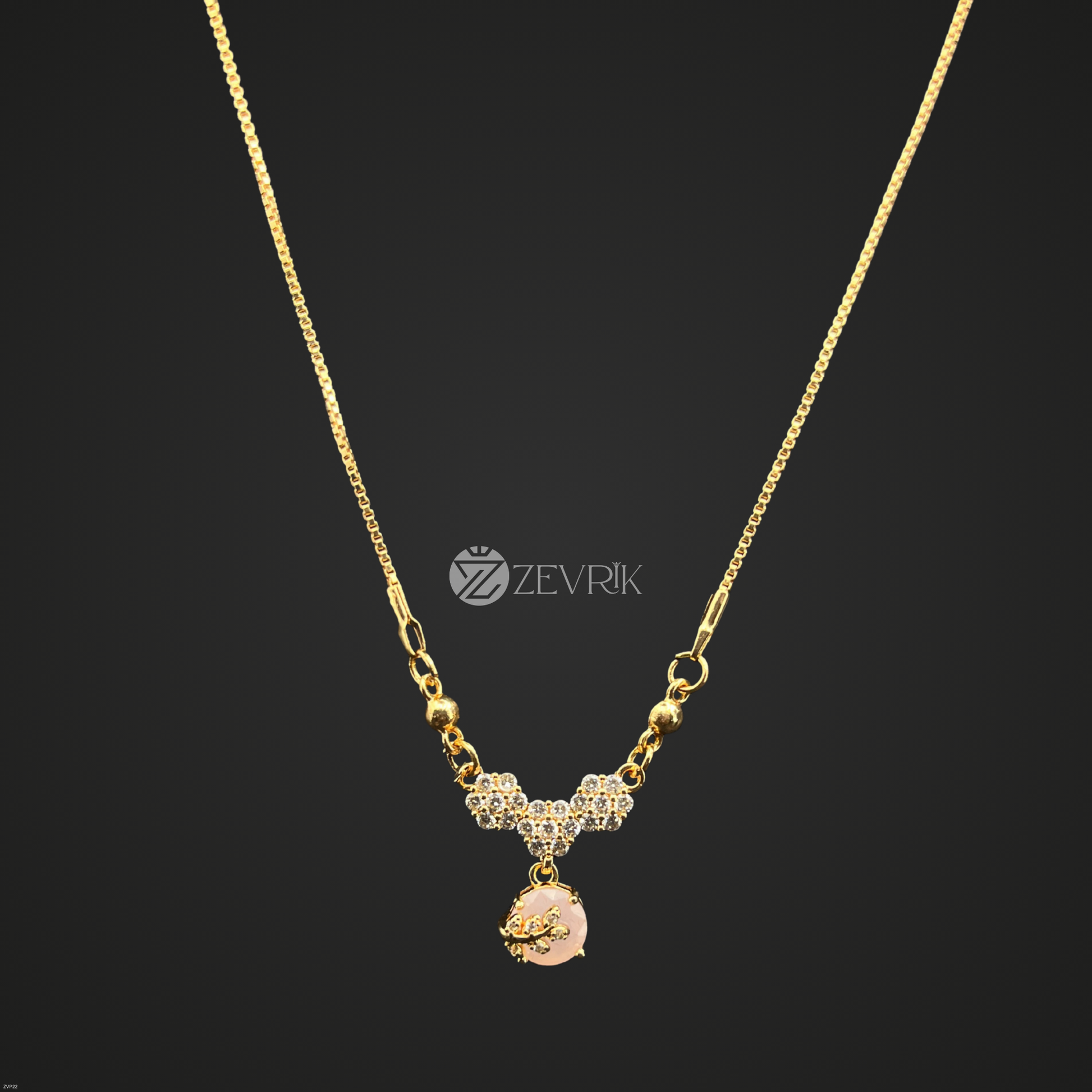 Blossom Drop Gold Plated Pendant Necklace with Pink Stone Charm for Women (22 Inch) - Zevrik