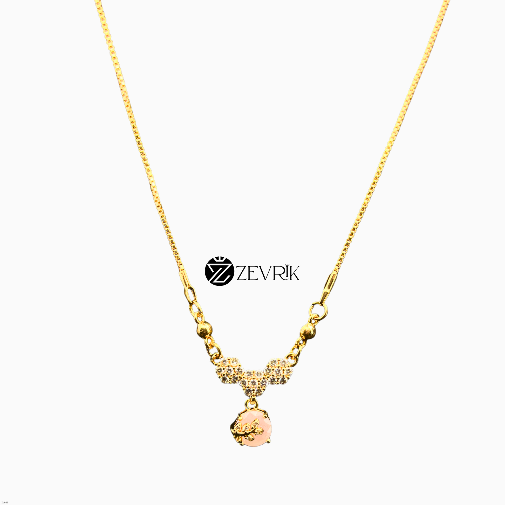 Blossom Drop Gold Plated Pendant Necklace with Pink Stone Charm for Women (22 Inch) - Zevrik
