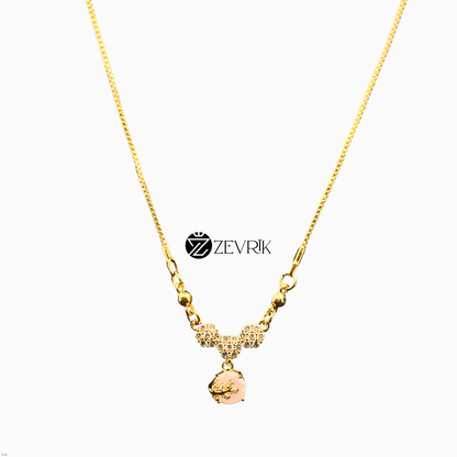 Blossom Drop Gold Plated Pendant Necklace with Pink Stone Charm for Women (22 Inch) - Zevrik
