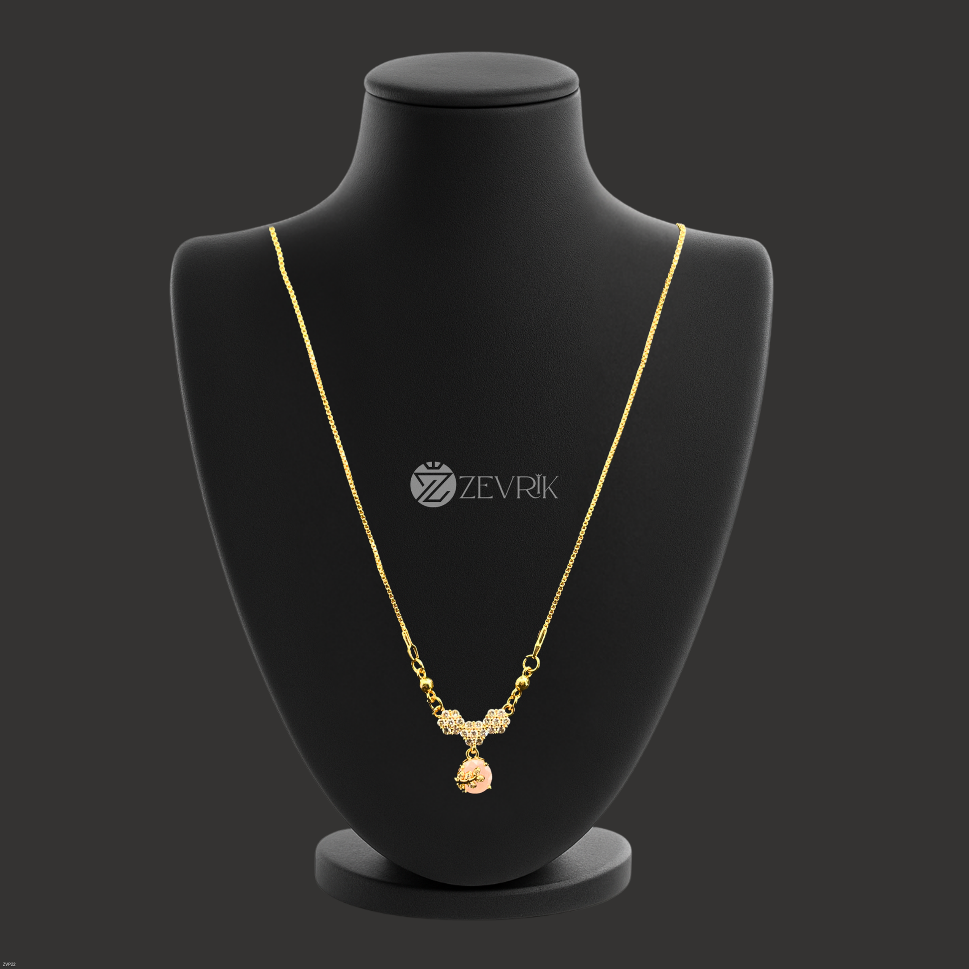 Blossom Drop Gold Plated Pendant Necklace with Pink Stone Charm for Women (22 Inch) - Zevrik