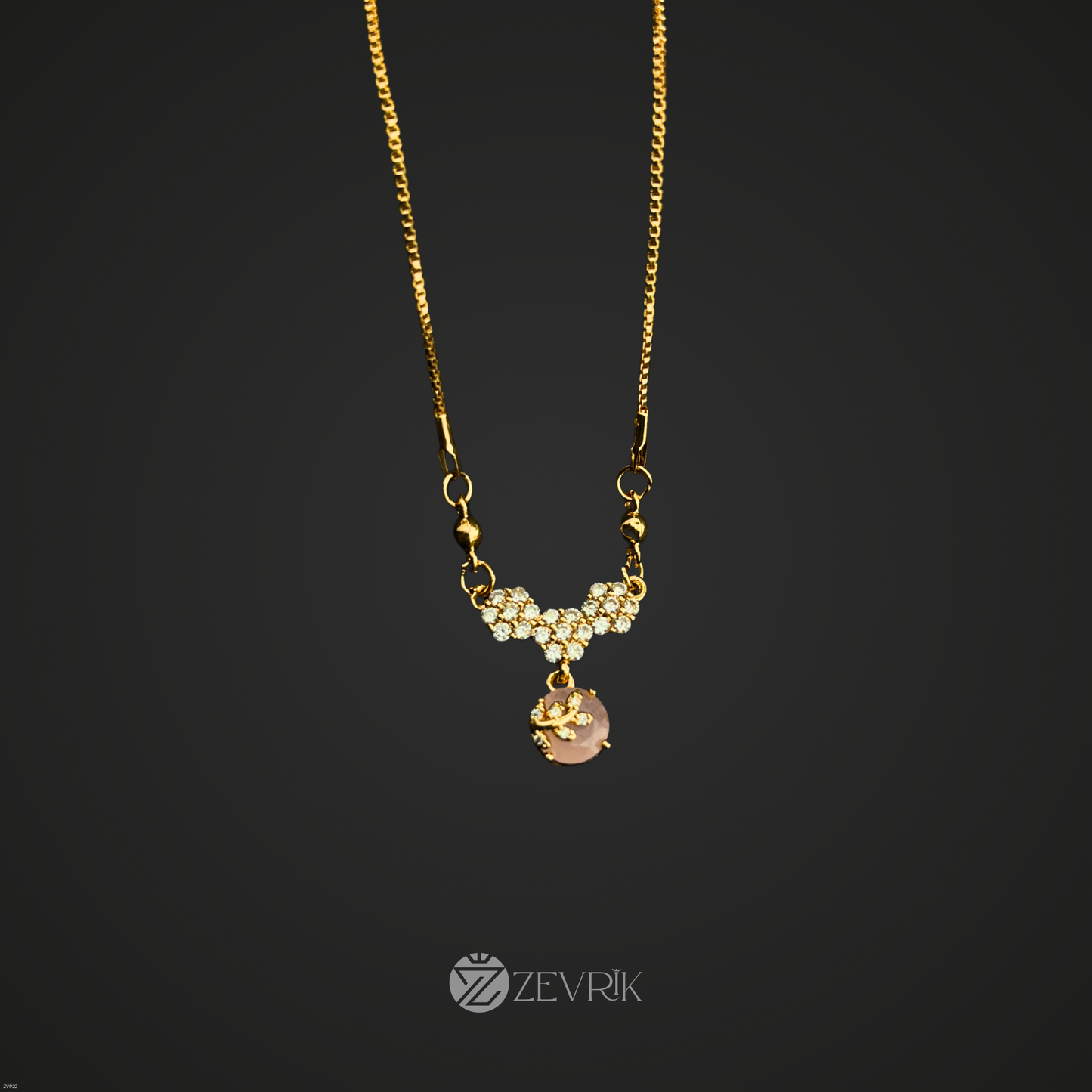 Blossom Drop Gold Plated Pendant Necklace with Pink Stone Charm for Women (22 Inch) - Zevrik