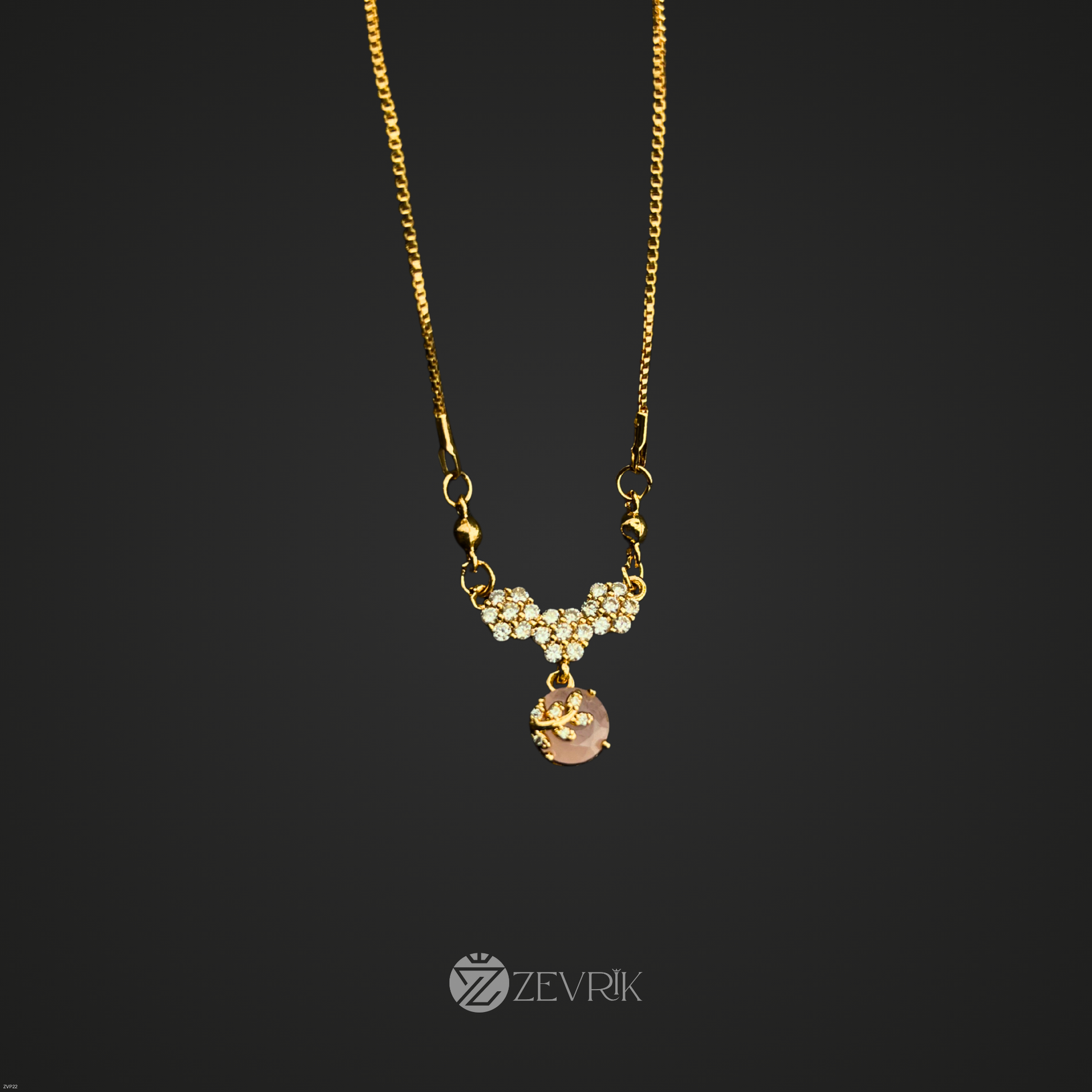 Blossom Drop Gold Plated Pendant Necklace with Pink Stone Charm for Women (22 Inch) - Zevrik