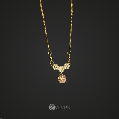 Blossom Drop Gold Plated Pendant Necklace with Pink Stone Charm for Women (22 Inch) - Zevrik