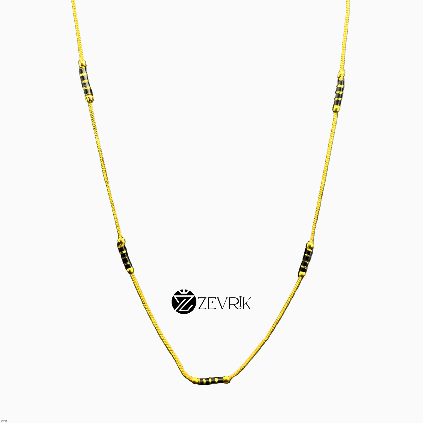 Classic Black Bead Gold Plated Imitation Mangalsutra Chain for Women (24 Inch) - Zevrik