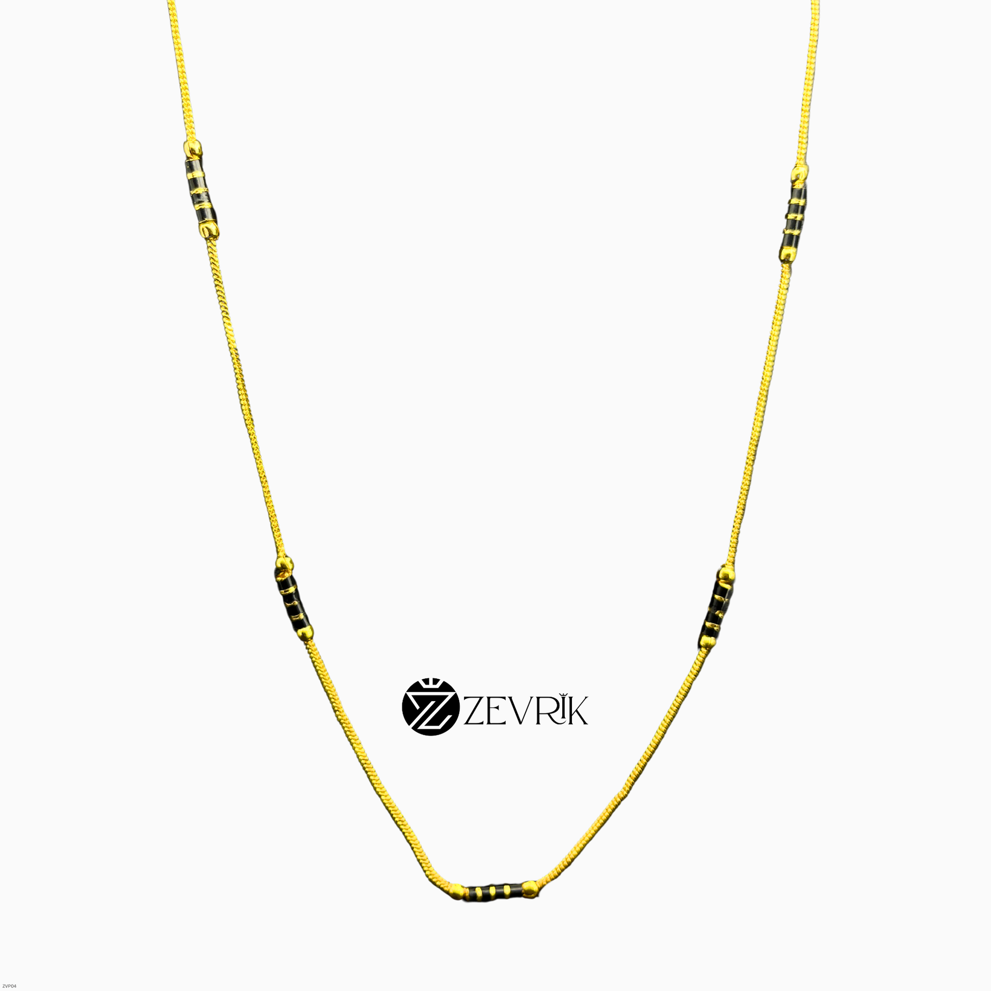 Classic Black Bead Gold Plated Imitation Mangalsutra Chain for Women (24 Inch) - Zevrik