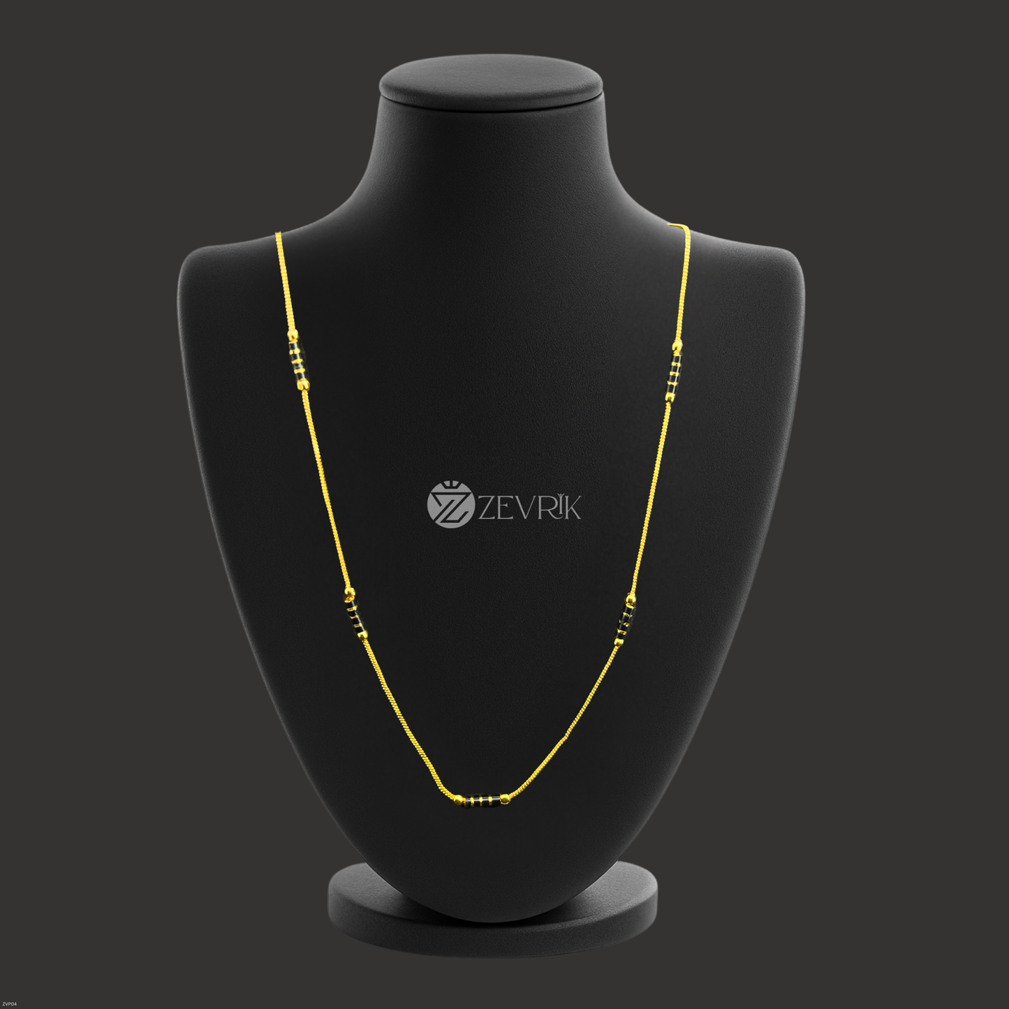 Classic Black Bead Gold Plated Imitation Mangalsutra Chain for Women (24 Inch) - Zevrik