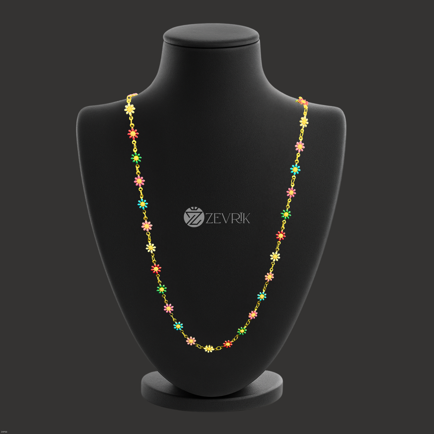 Colorful Floral Gold Plated Imitation Chain for Women (24 Inch) - Zevrik