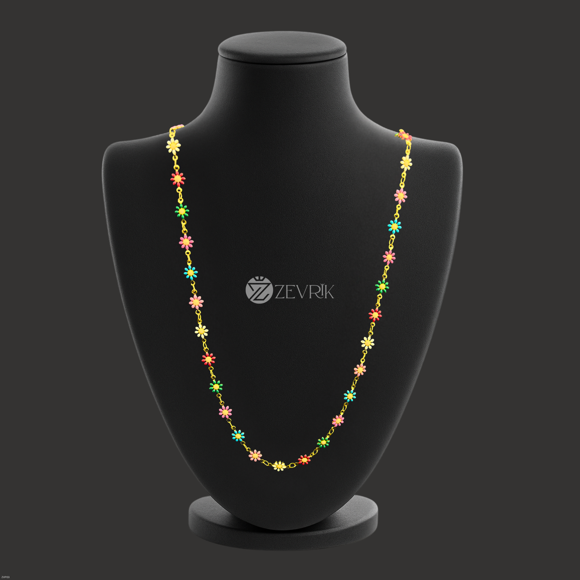 Colorful Floral Gold Plated Imitation Chain for Women (24 Inch) - Zevrik