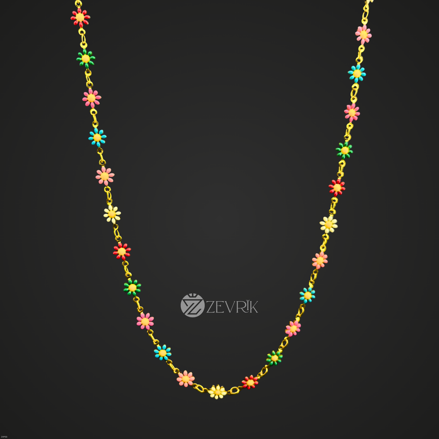 Colorful Floral Gold Plated Imitation Chain for Women (24 Inch) - Zevrik