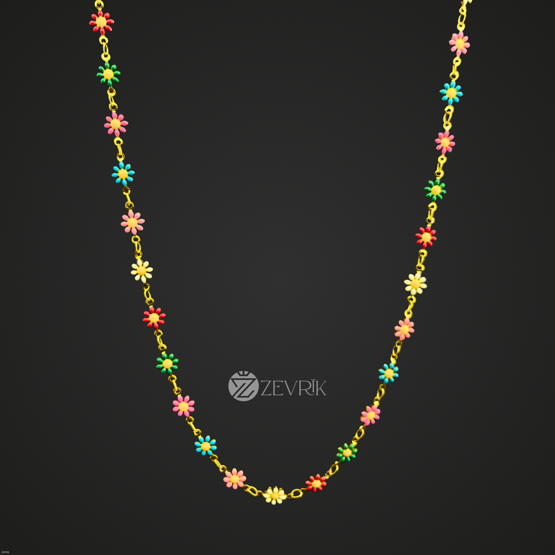 Colorful Floral Gold Plated Imitation Chain for Women (24 Inch) - Zevrik