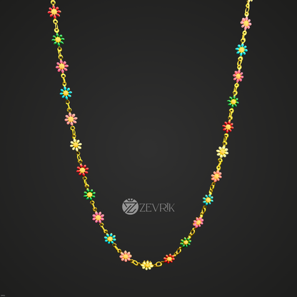 Colorful Floral Gold Plated Imitation Chain for Women (24 Inch) - Zevrik