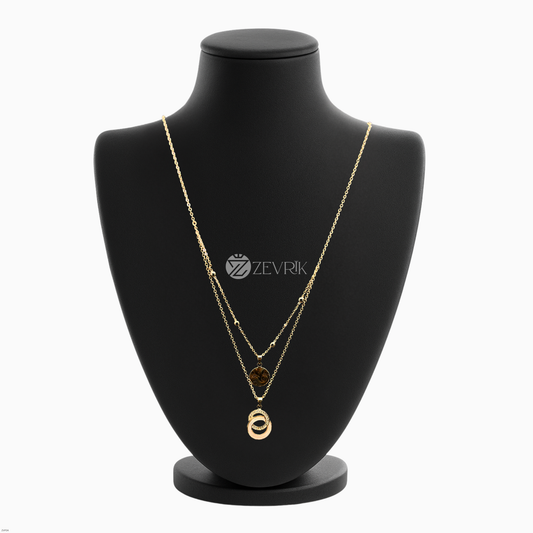 Dual Layer Gold Plated Pendant Chain Necklace for Women - Zevrik