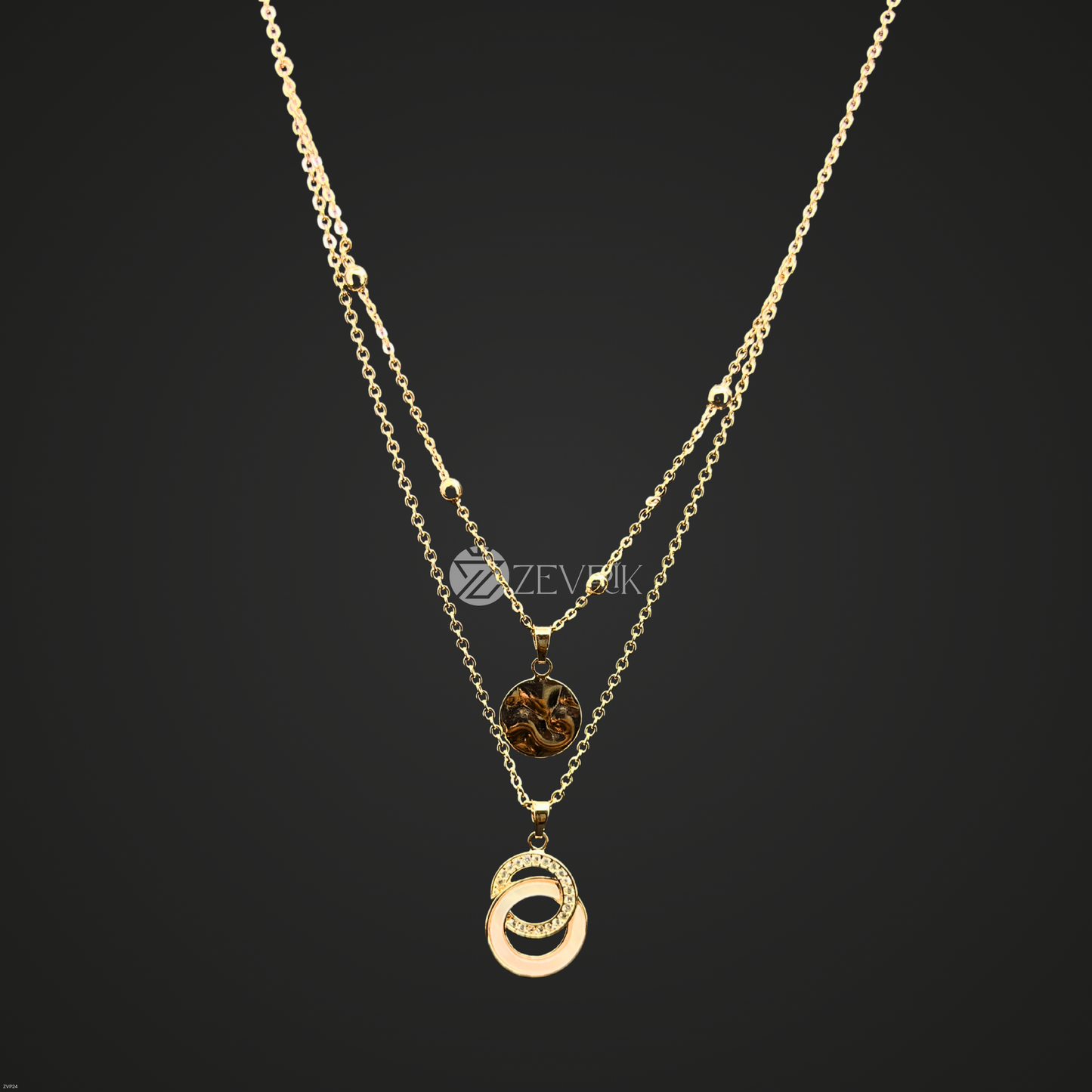 Dual Layer Gold Plated Pendant Chain Necklace for Women - Zevrik