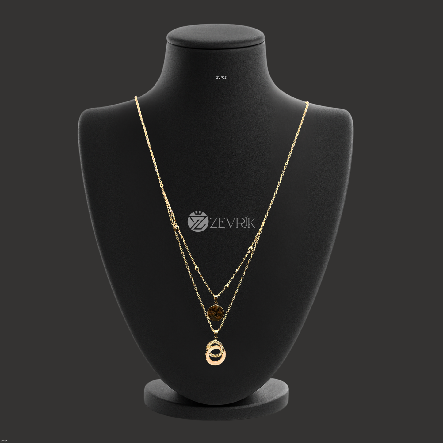 Dual Layer Gold Plated Pendant Chain Necklace for Women - Zevrik
