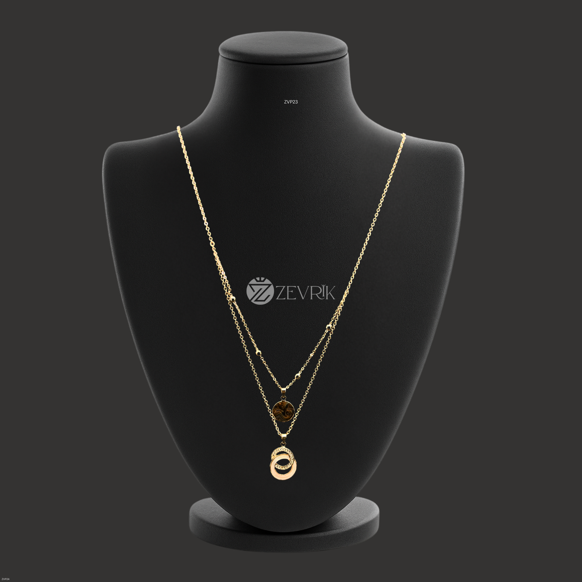 Dual Layer Gold Plated Pendant Chain Necklace for Women - Zevrik