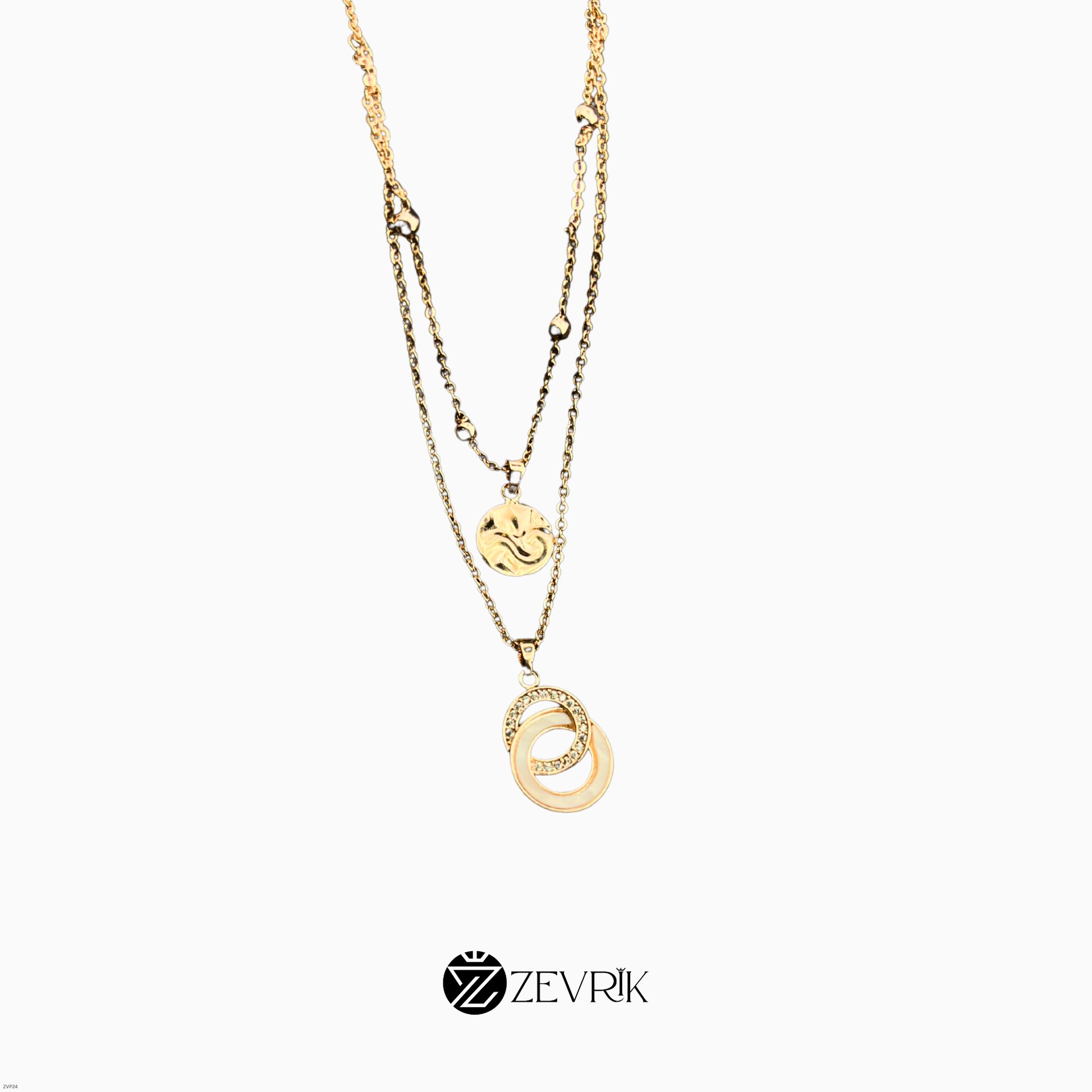 Dual Layer Gold Plated Pendant Chain Necklace for Women - Zevrik