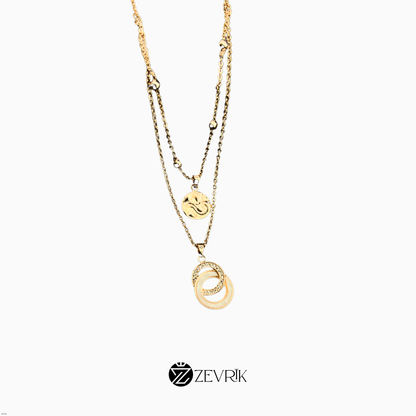 Dual Layer Gold Plated Pendant Chain Necklace for Women - Zevrik