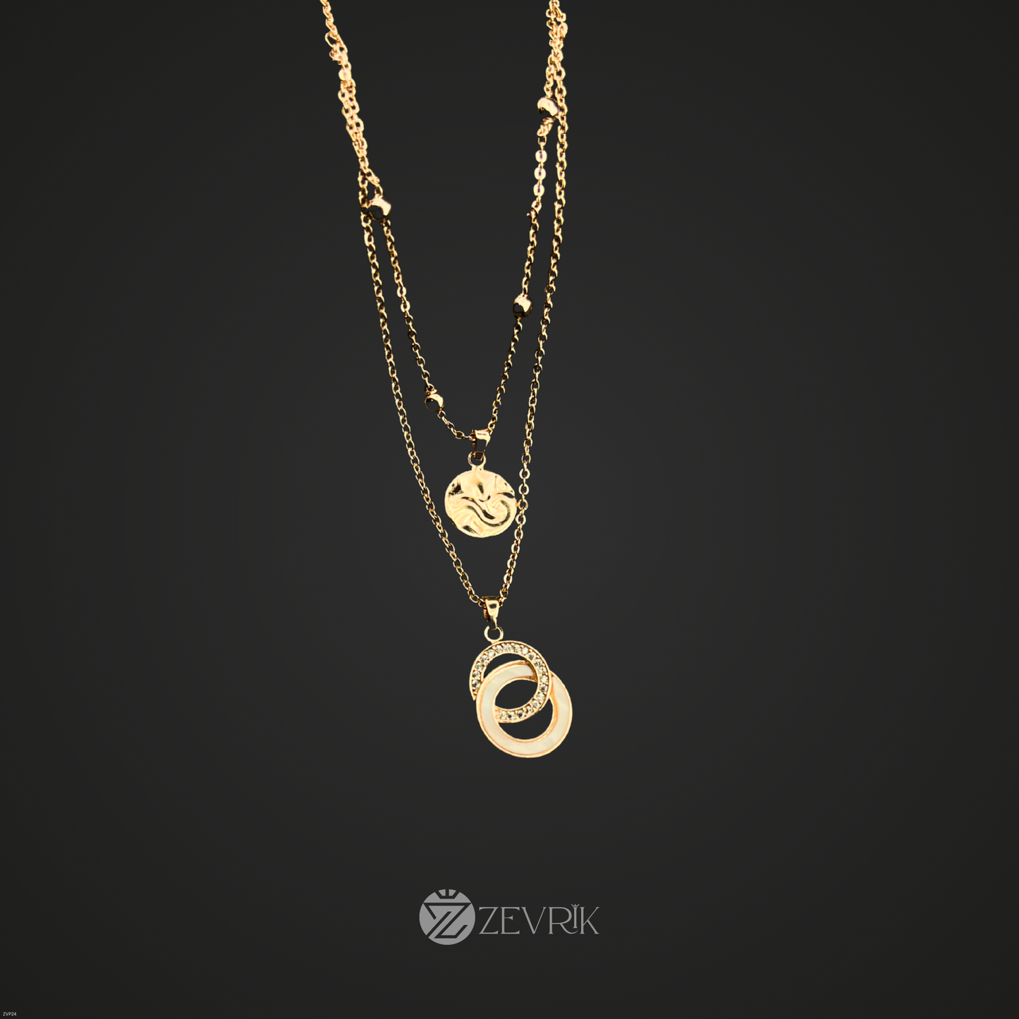 Dual Layer Gold Plated Pendant Chain Necklace for Women - Zevrik