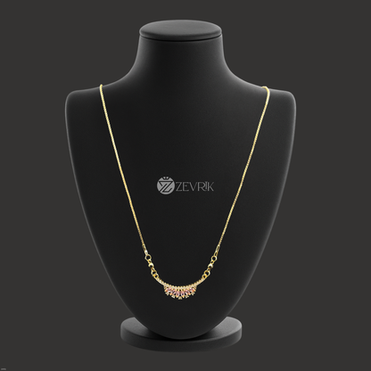 Elegant Floral Fan Gold Plated Pendant Necklace with Pink Stones for Women (22 Inch) - Zevrik