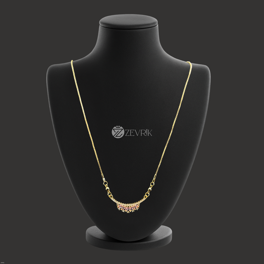 Elegant Floral Fan Gold Plated Pendant Necklace with Pink Stones for Women (22 Inch) - Zevrik