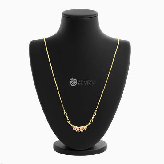 Elegant Floral Fan Gold Plated Pendant Necklace with Pink Stones for Women (22 Inch) - Zevrik