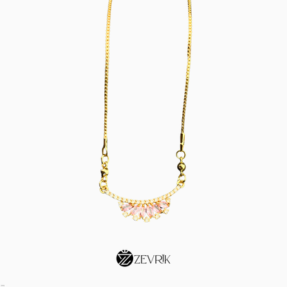 Elegant Floral Fan Gold Plated Pendant Necklace with Pink Stones for Women (22 Inch) - Zevrik