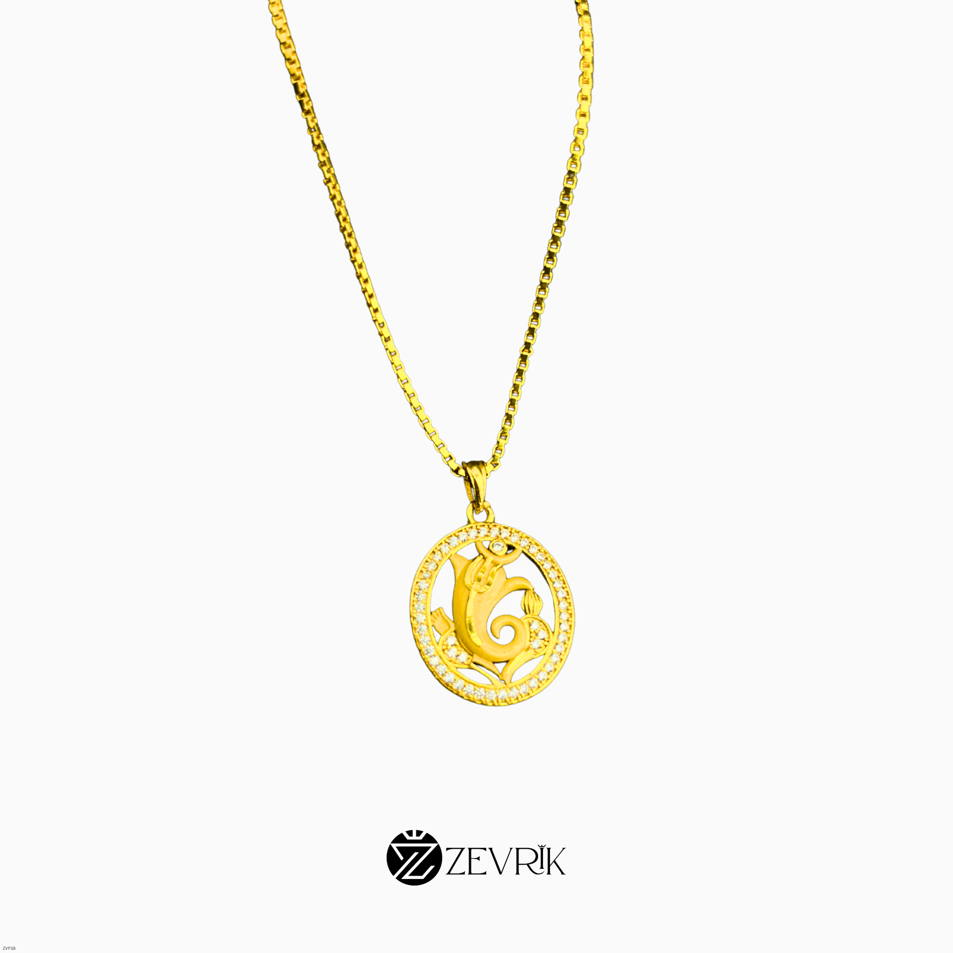 Gold Plated Om Round Ganesh Ji Pendant Chain for Men & Women (24 Inch) - Zevrik