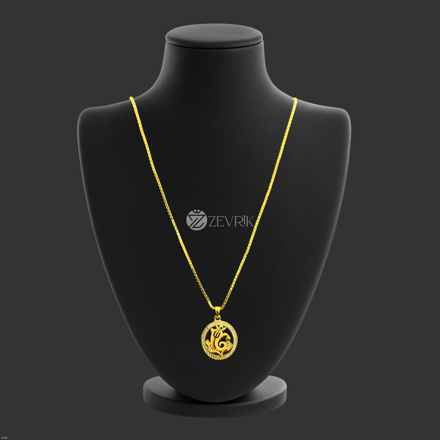 Gold Plated Om Round Ganesh Ji Pendant Chain for Men & Women (24 Inch) - Zevrik