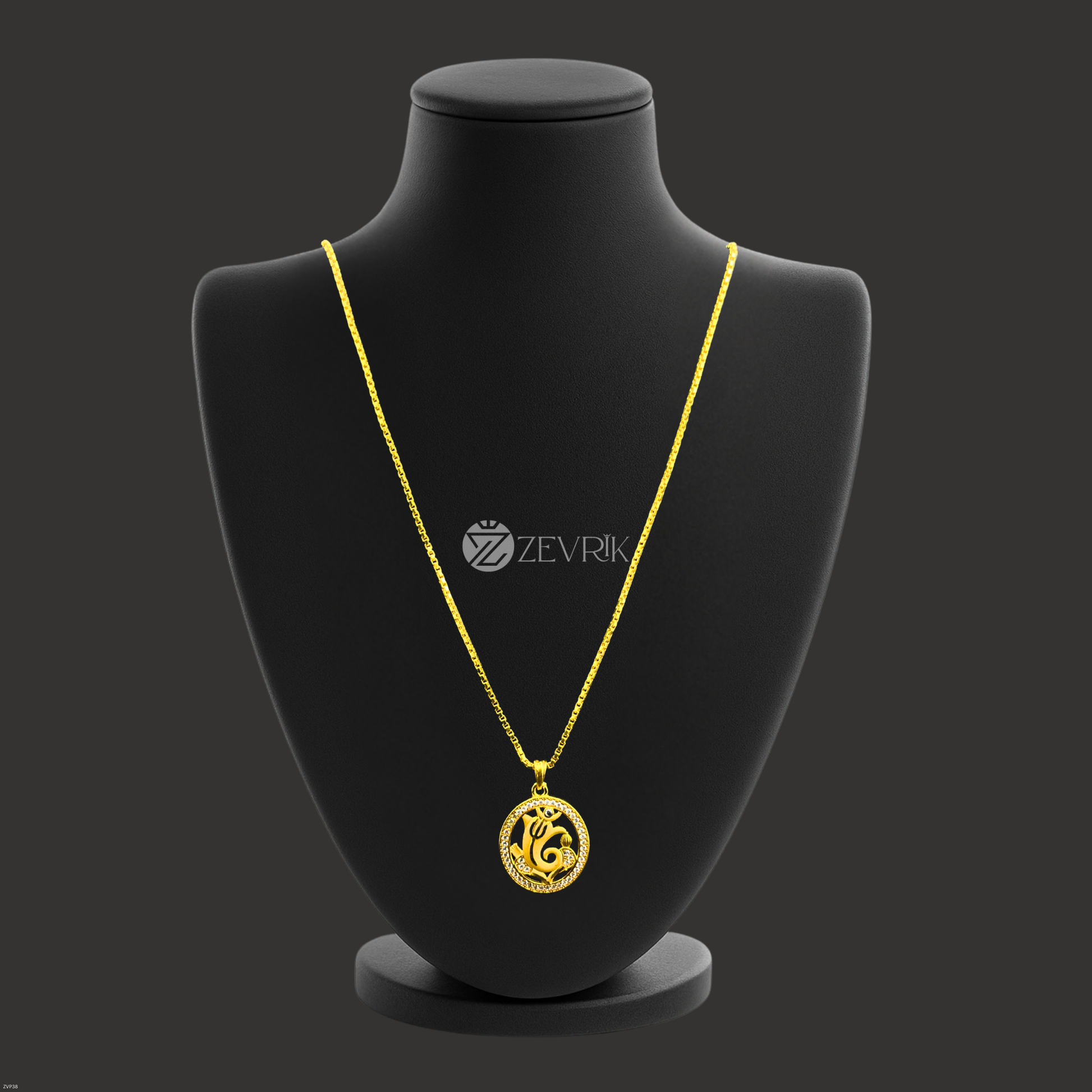 Gold Plated Om Round Ganesh Ji Pendant Chain for Men & Women (24 Inch) - Zevrik