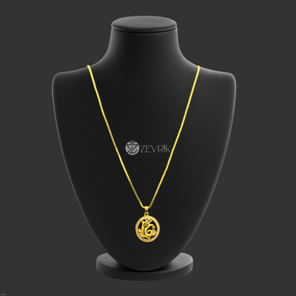 Gold Plated Om Round Ganesh Ji Pendant Chain for Men & Women (24 Inch) - Zevrik