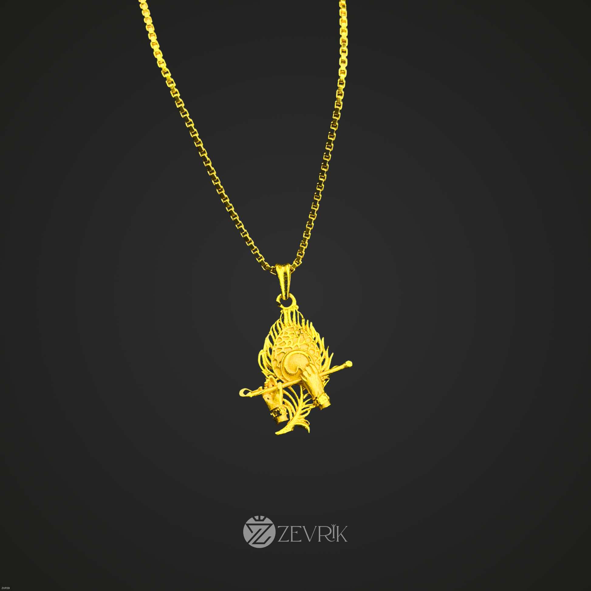 Krishna Pankh & Flute Gold Plated Pendant Chain for Men & Women (24 Inch) - Zevrik