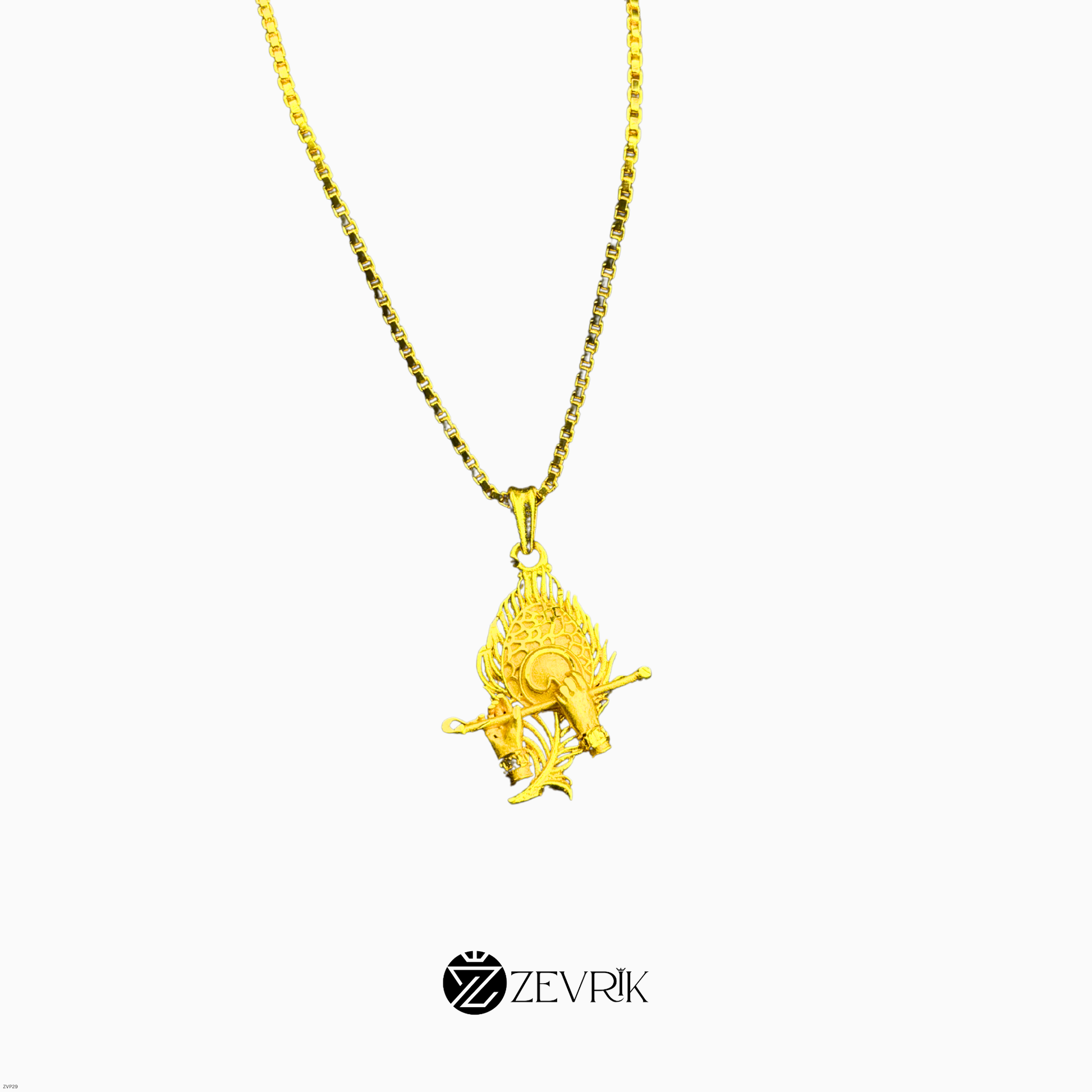 Krishna Pankh & Flute Gold Plated Pendant Chain for Men & Women (24 Inch) - Zevrik