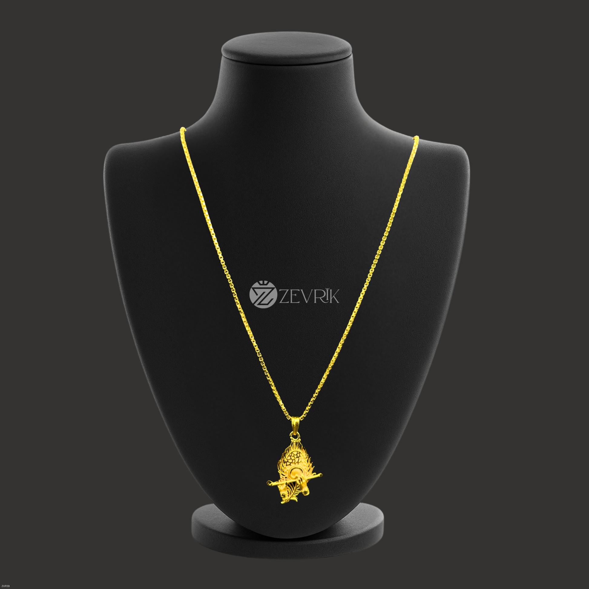 Krishna Pankh & Flute Gold Plated Pendant Chain for Men & Women (24 Inch) - Zevrik
