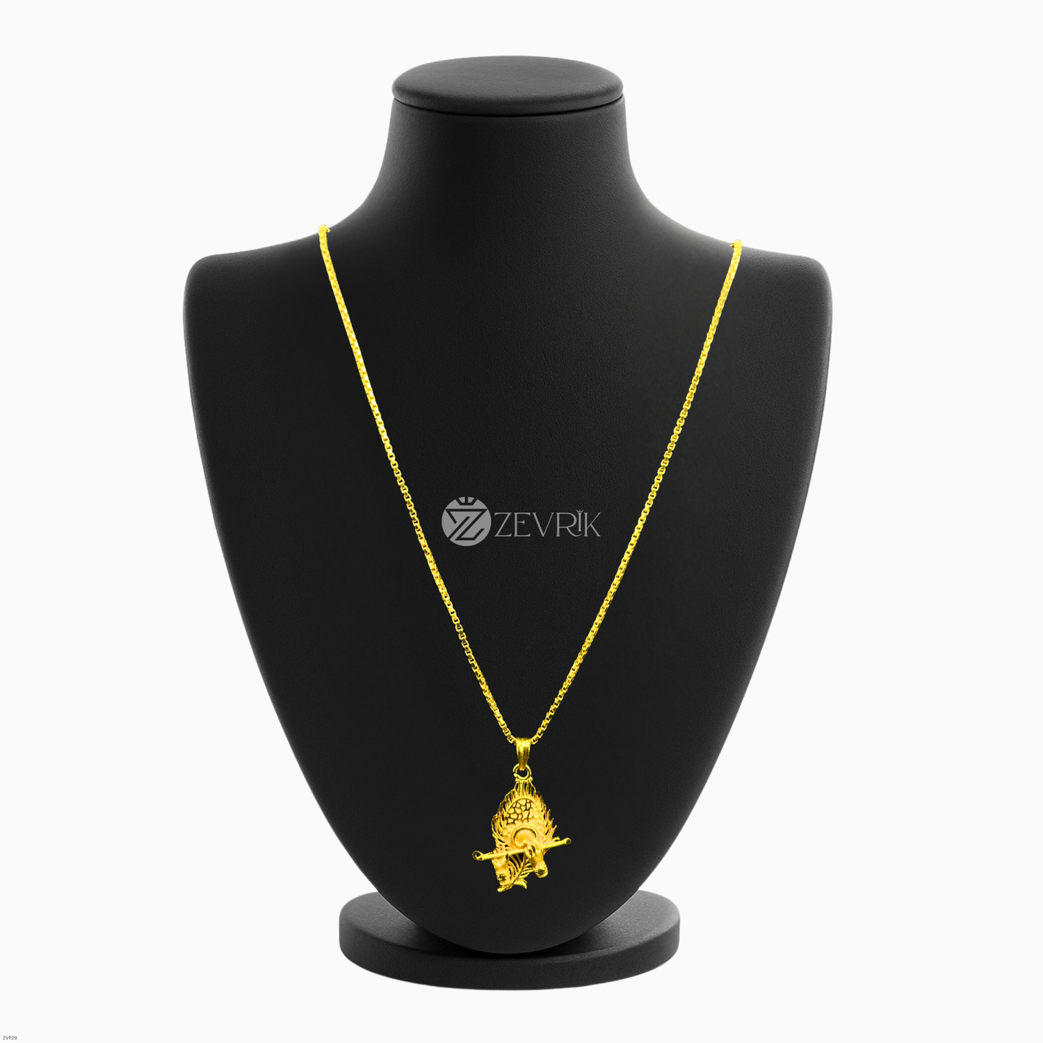 Krishna Pankh & Flute Gold Plated Pendant Chain for Men & Women (24 Inch) - Zevrik