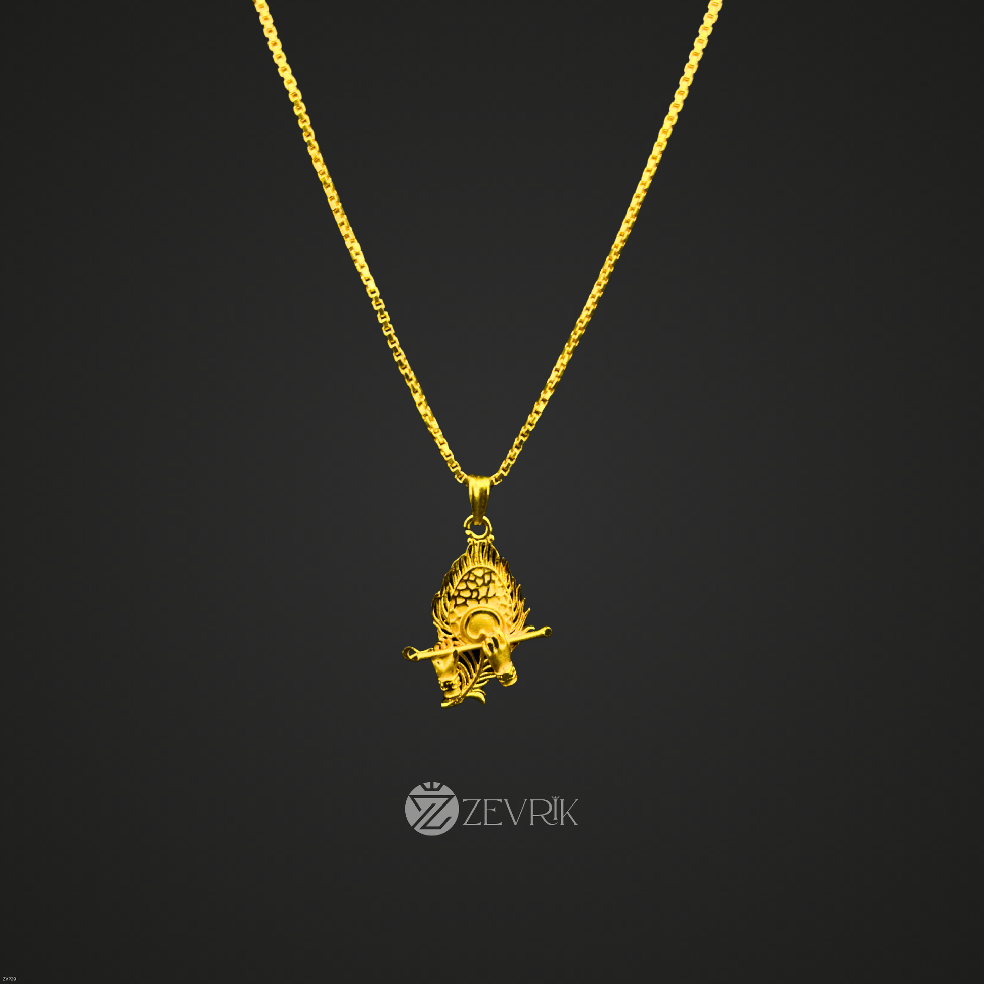 Krishna Pankh & Flute Gold Plated Pendant Chain for Men & Women (24 Inch) - Zevrik