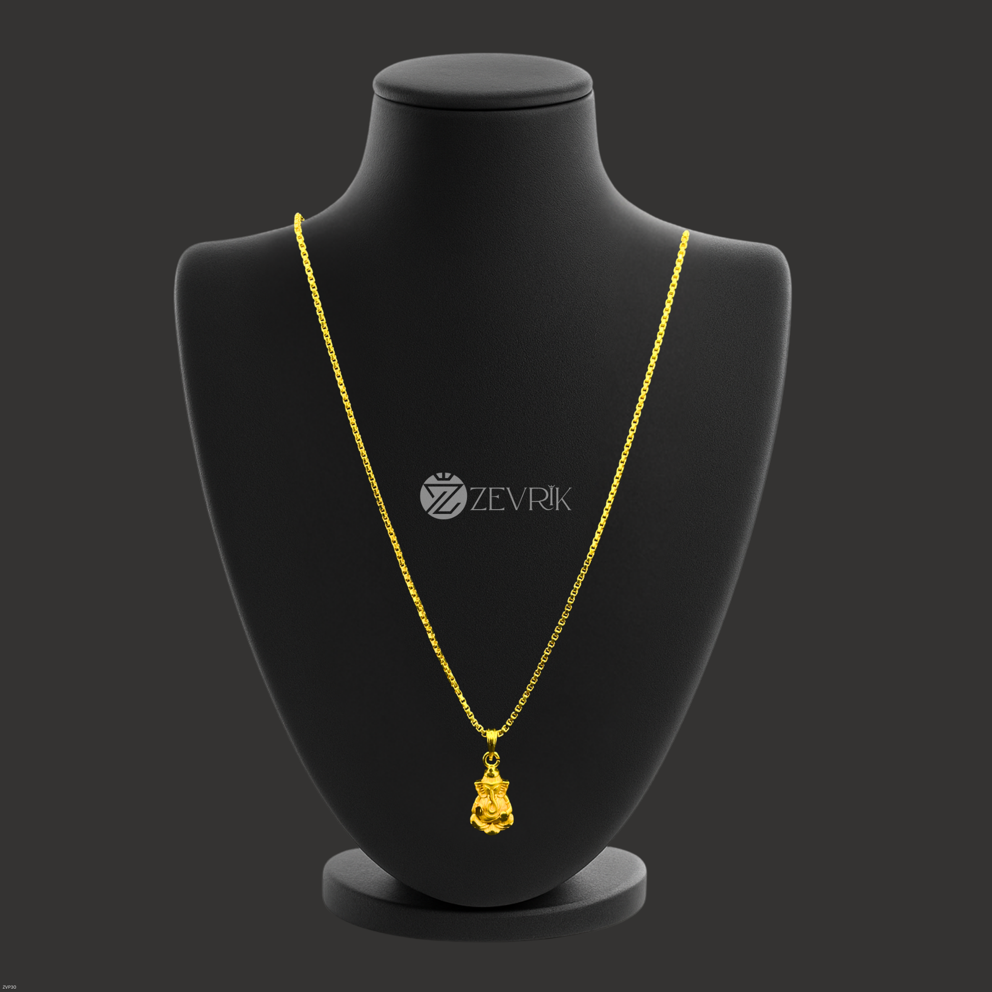 Lord Ganesha Gold Plated Pendant Chain for Men & Women (24 Inch) - Zevrik