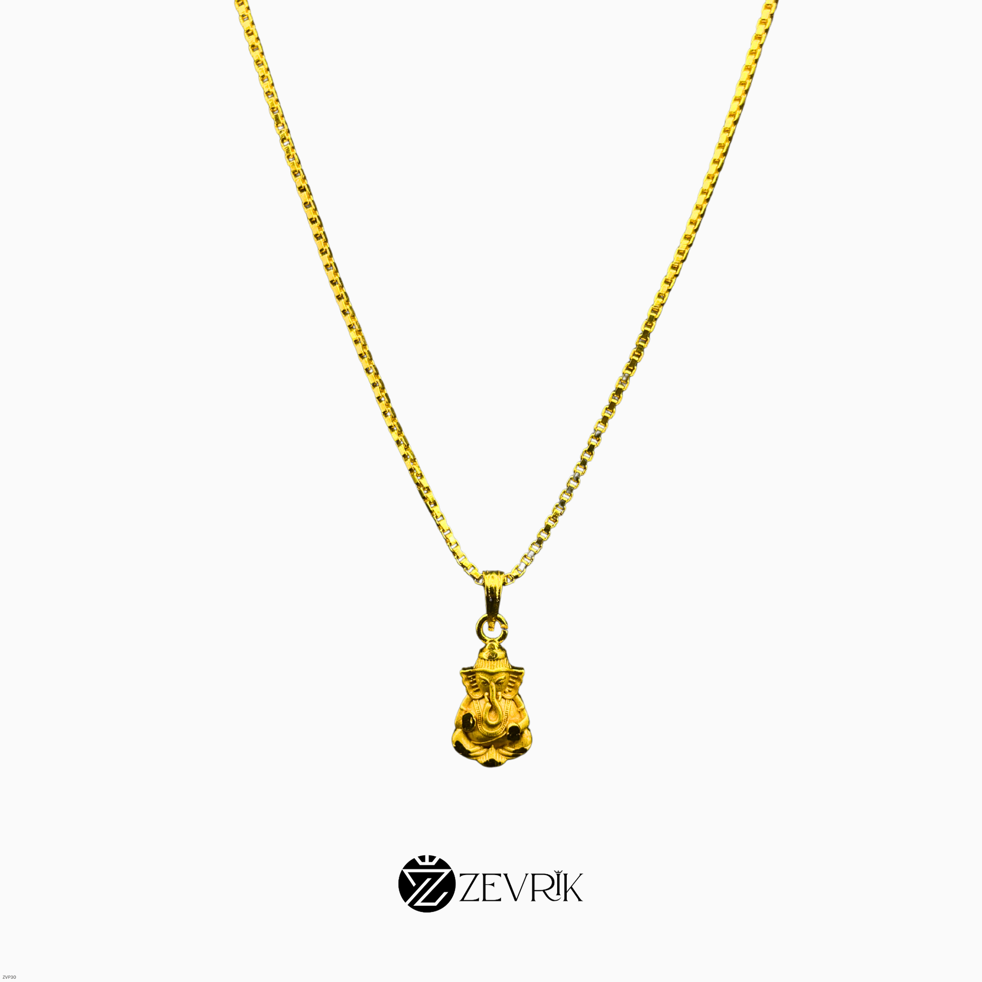 Lord Ganesha Gold Plated Pendant Chain for Men & Women (24 Inch) - Zevrik