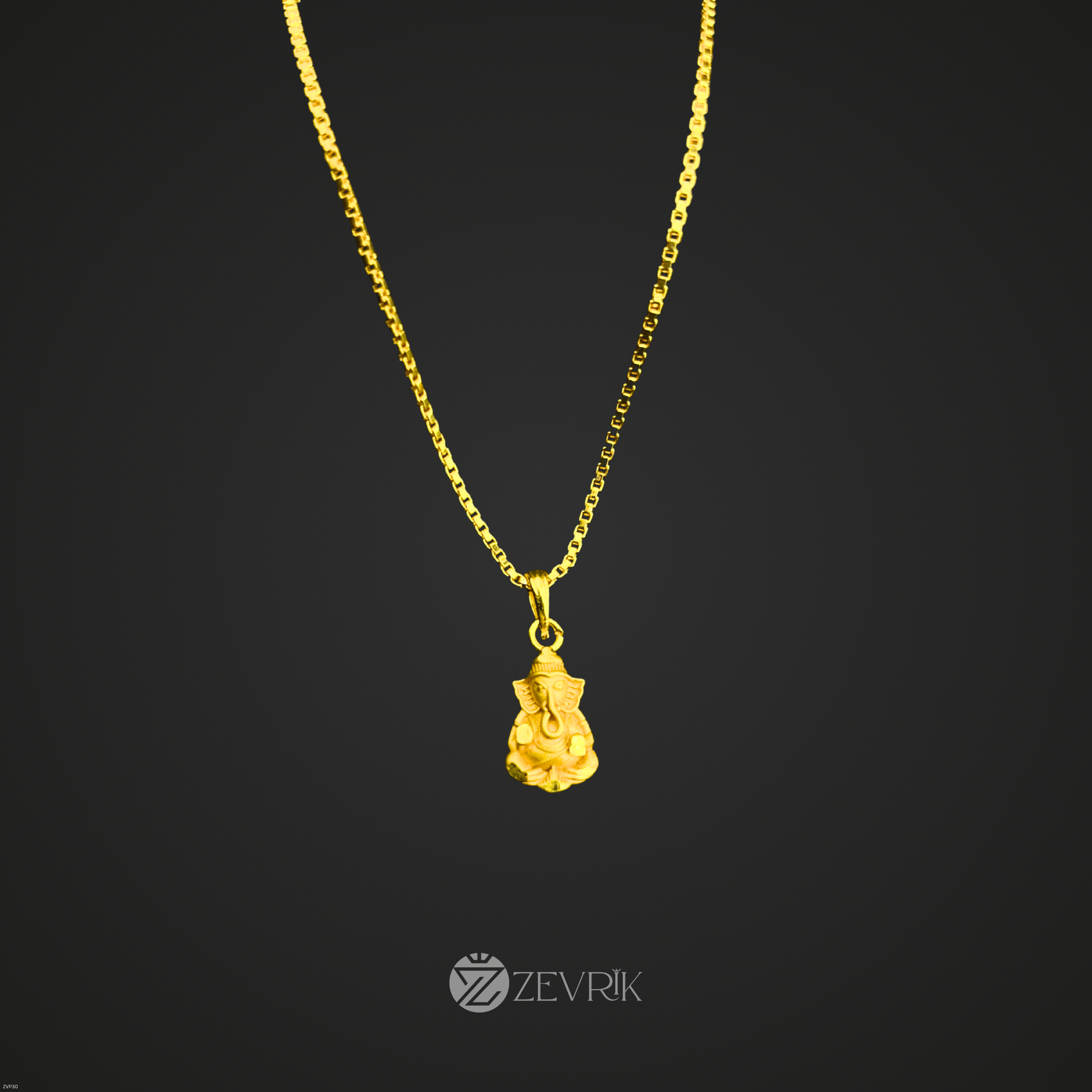 Lord Ganesha Gold Plated Pendant Chain for Men & Women (24 Inch) - Zevrik