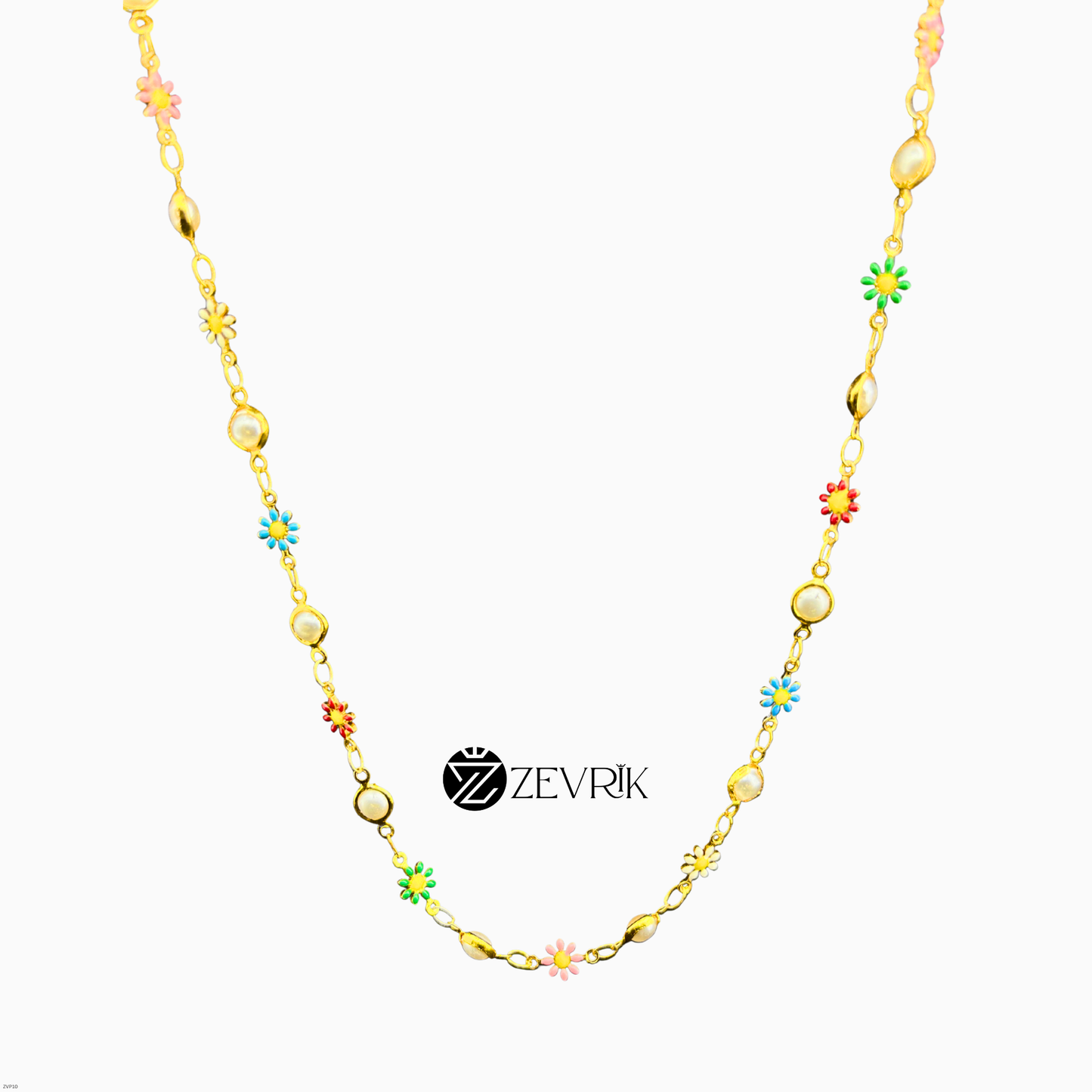 Multi-Color Floral Bead Gold Plated Imitation Chain for Women (24 Inch) - Zevrik