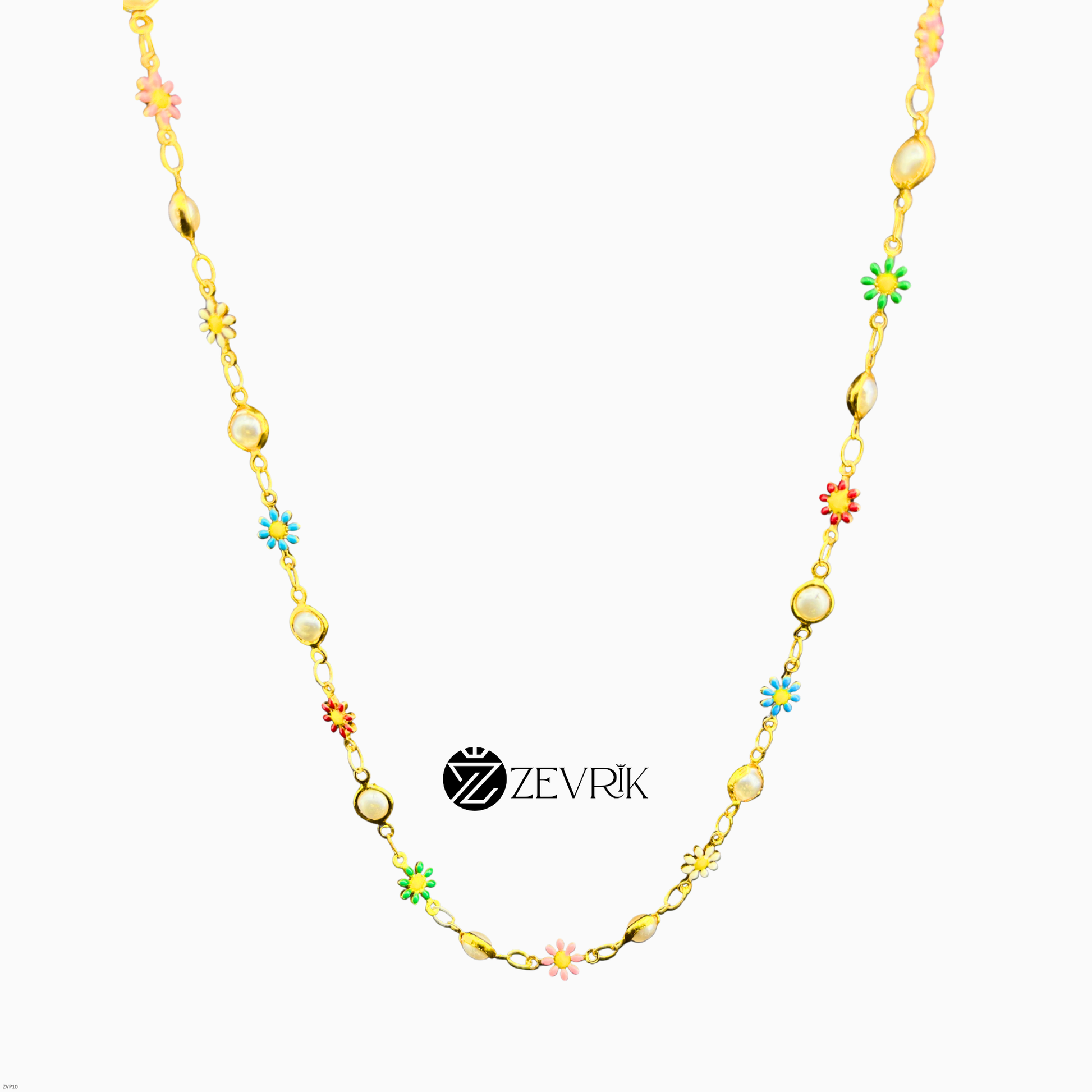 Multi-Color Floral Bead Gold Plated Imitation Chain for Women (24 Inch) - Zevrik