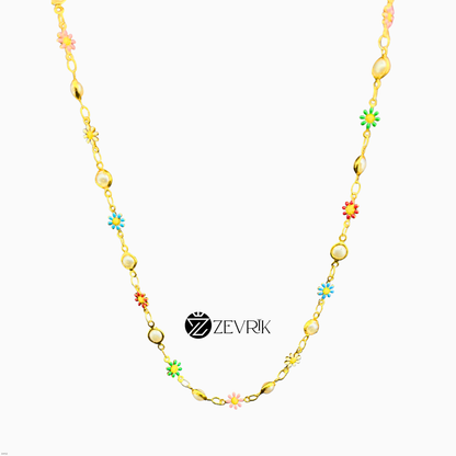 Multi-Color Floral Bead Gold Plated Imitation Chain for Women (24 Inch) - Zevrik
