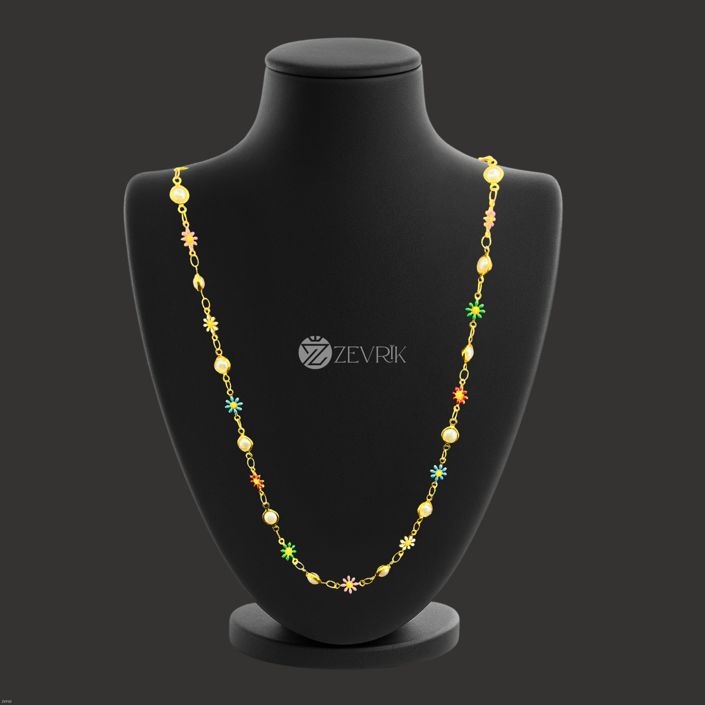 Multi-Color Floral Bead Gold Plated Imitation Chain for Women (24 Inch) - Zevrik